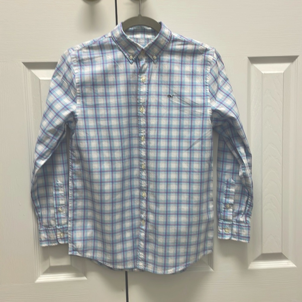 Boys Vineyard Vines Pasea Plaid Whale Shirt size M